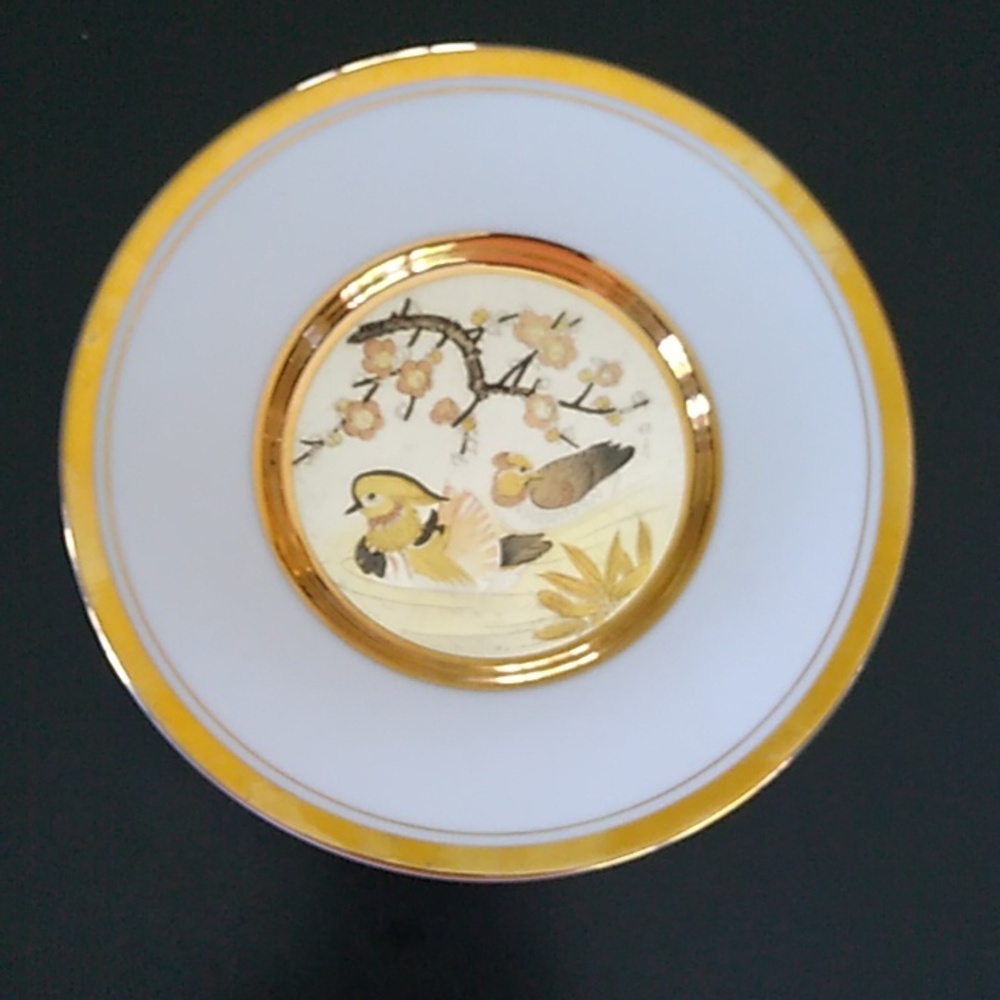 The Art Of Chokin Porcelain Decorative Plate Bird Gold Edged Japan